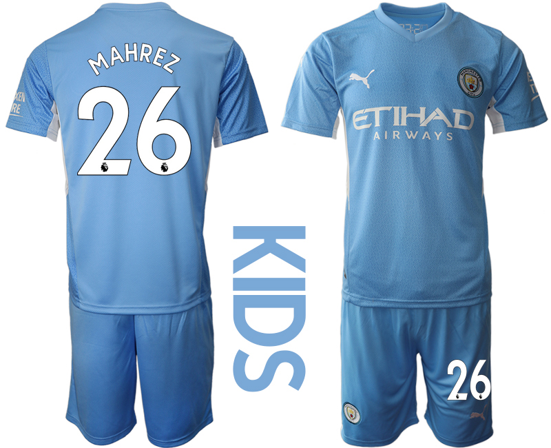 Youth 2021-2022 Club Manchester City home blue #26 Soccer Jersey->youth soccer jersey->Youth Jersey